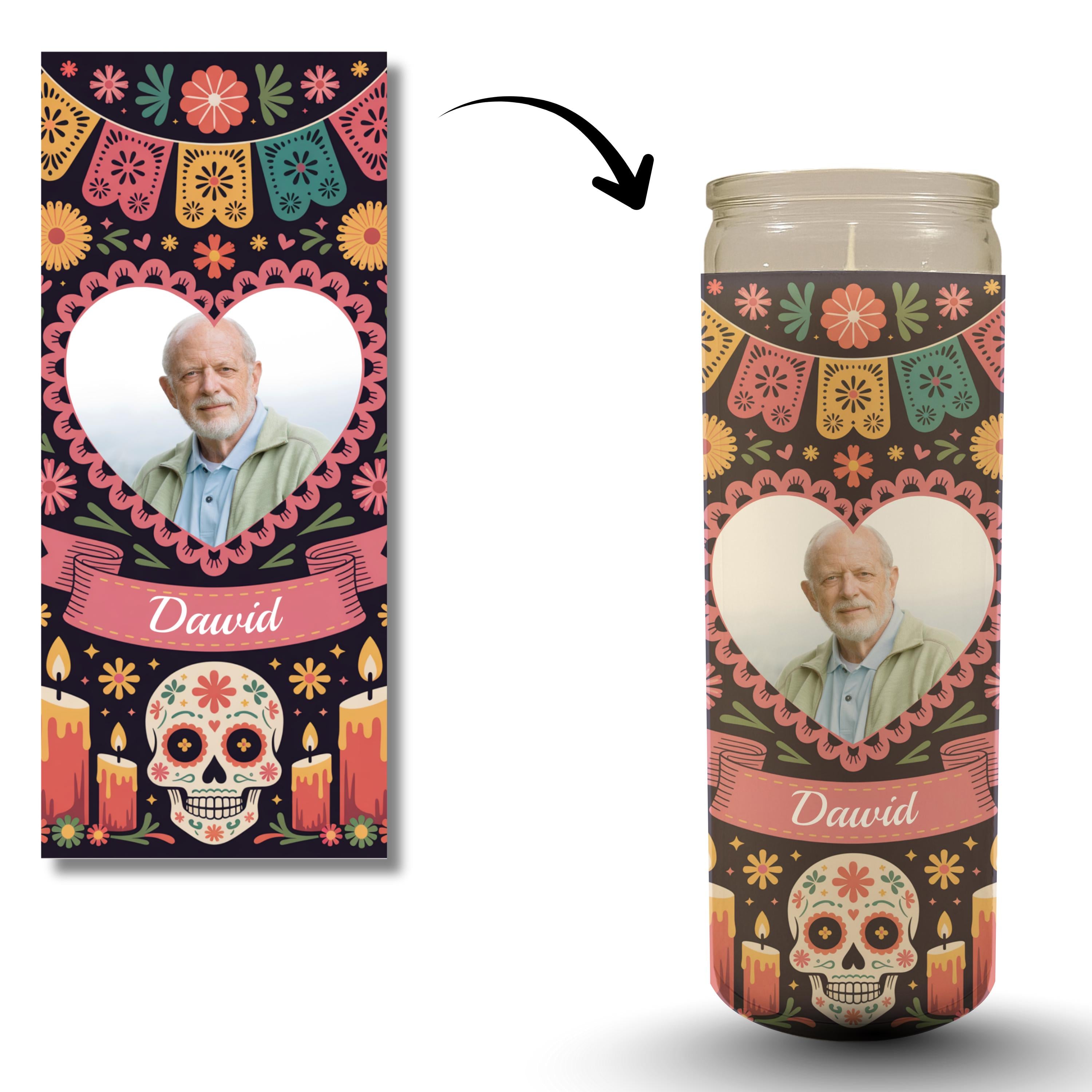 23 Día De Los Muertos Candle Labels, Tall Cylinder Candle Wraps, Editable Canva Memorial Stickers, Funeral Labels Digital Download - Editable Memorial Canva Template