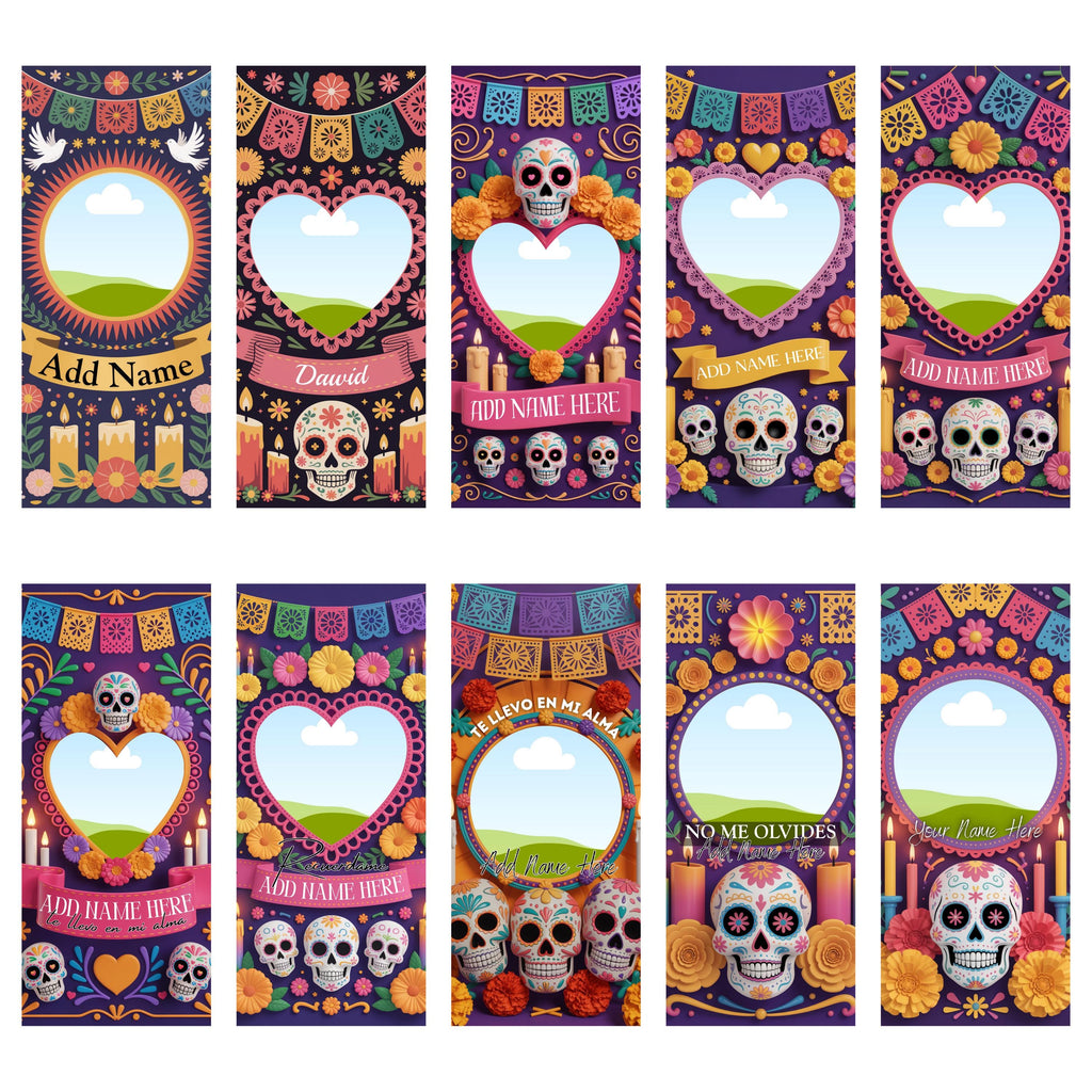 13 Día De Los Muertos Candle Labels, Tall Cylinder Candle Wraps, Editable Canva Memorial Stickers, Funeral Labels Digital Download - Editable Memorial Canva Template
