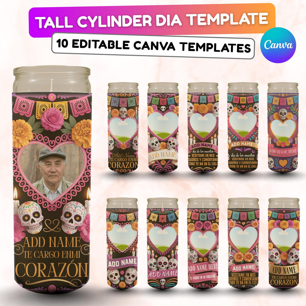 10 Día De Los Muertos Candle Labels Editable Templates, Dia de los Muertos Altar Decor Stickers, Velas Etiquetas, Digital Download - Editable Memorial Canva Template