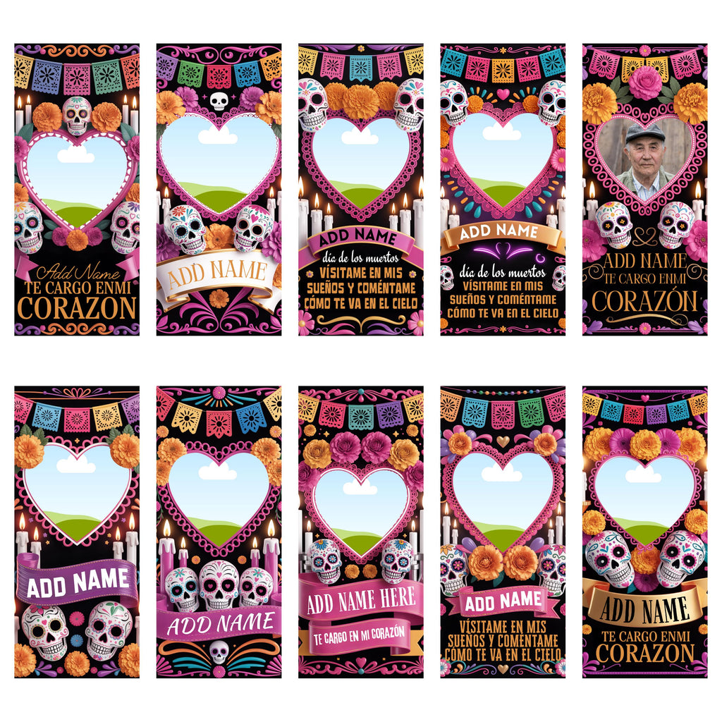 10 Día De Los Muertos Candle Labels Editable Templates, Dia de los Muertos Altar Decor Stickers, Velas Etiquetas, Digital Download - Editable Memorial Canva Template