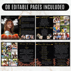 8 Pages Memorial Funeral Program Edtiable Template, In Loving Memory Black Canva Template, Obituary Celebration Of Life Program - Editable Memorial Canva Template