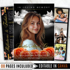 8 Pages Memorial Funeral Program Edtiable Template, In Loving Memory Black Canva Template, Obituary Celebration Of Life Program - Editable Memorial Canva Template