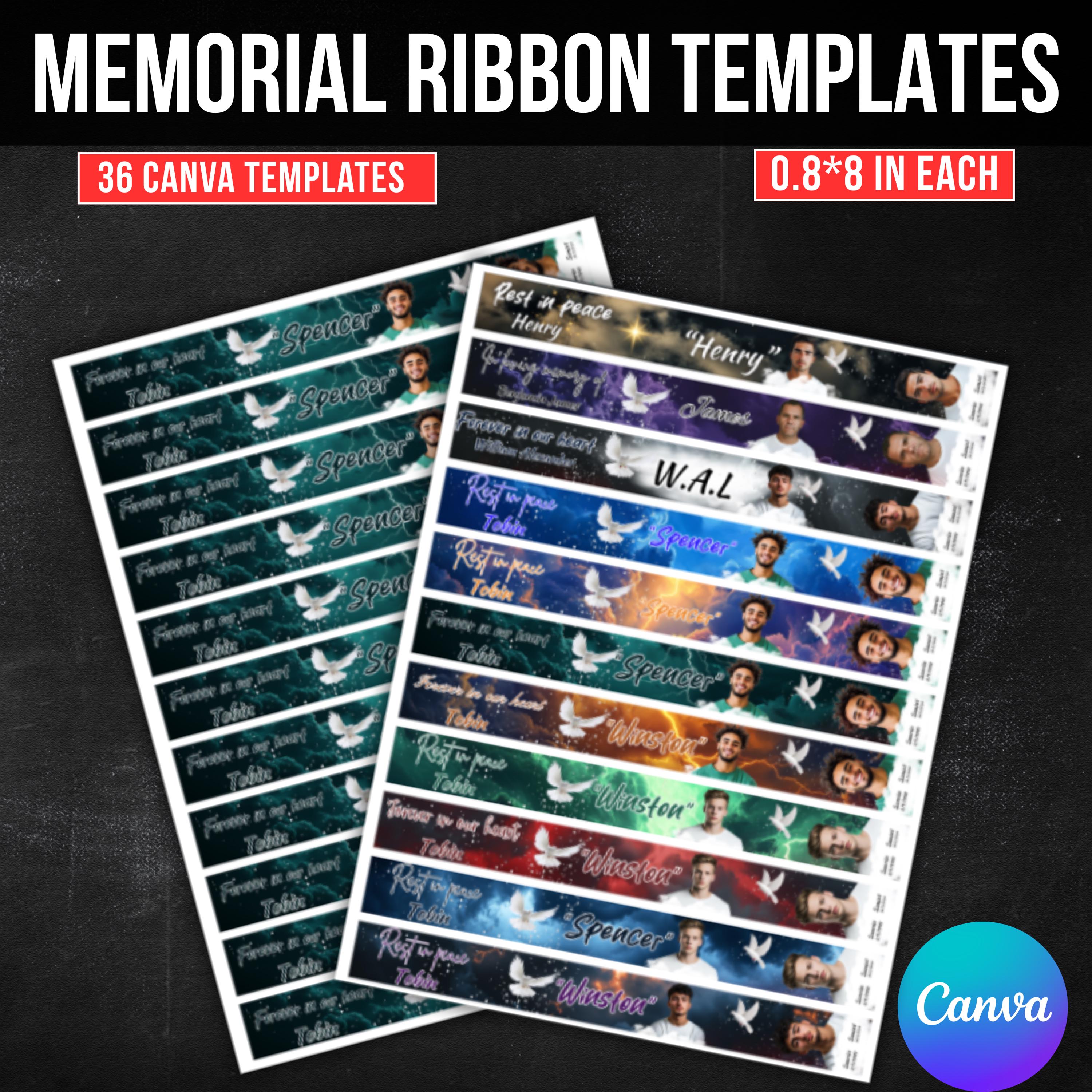 36 In Loving Memory Ribbon Canva Editable Template, Rest in Piece Ribbon Design, Funeral memorial Template, Digital Download - Editable Memorial Canva Template