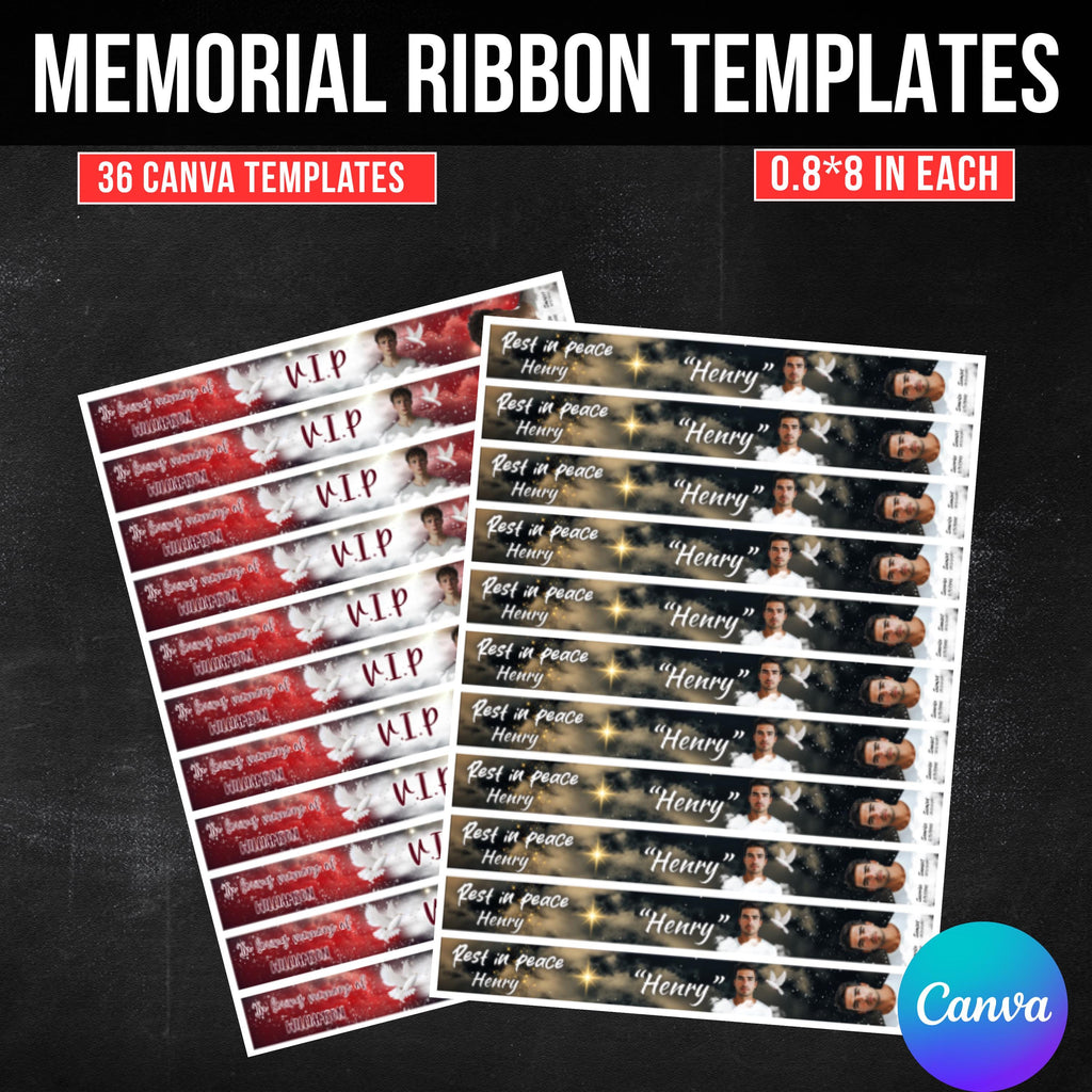 36 In Loving Memory Ribbon Canva Editable Template, Rest in Piece Ribbon Design, Funeral memorial Template, Digital Download - Editable Memorial Canva Template