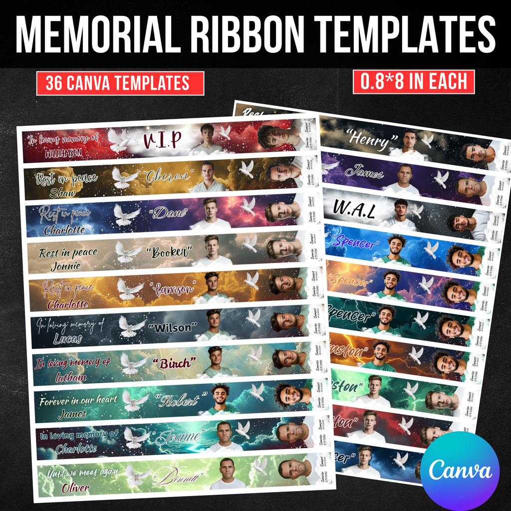 36 In Loving Memory Ribbon Canva Editable Template, Rest in Piece Ribbon Design, Funeral memorial Template, Digital Download - Editable Memorial Canva Template