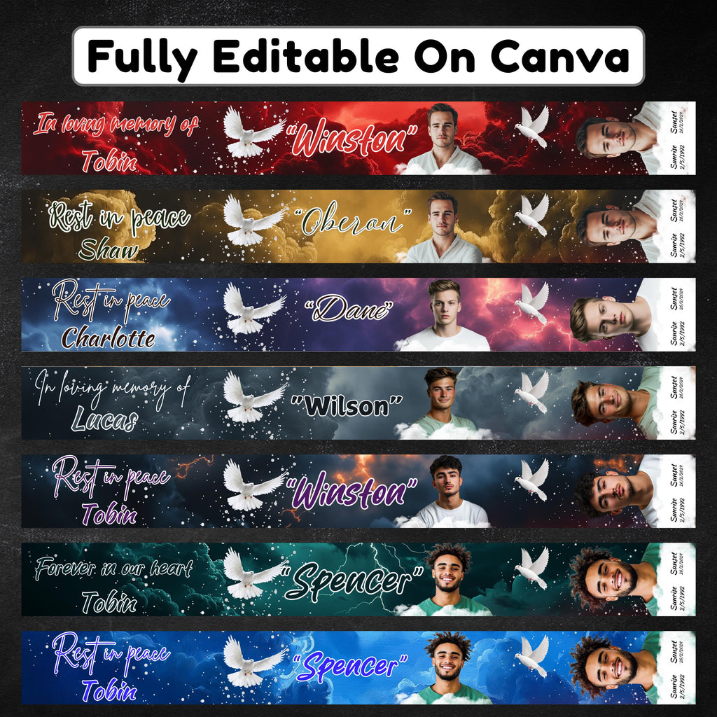 36 In Loving Memory Ribbon Canva Editable Template, Rest in Piece Ribbon Design, Funeral memorial Template, Digital Download - Editable Memorial Canva Template