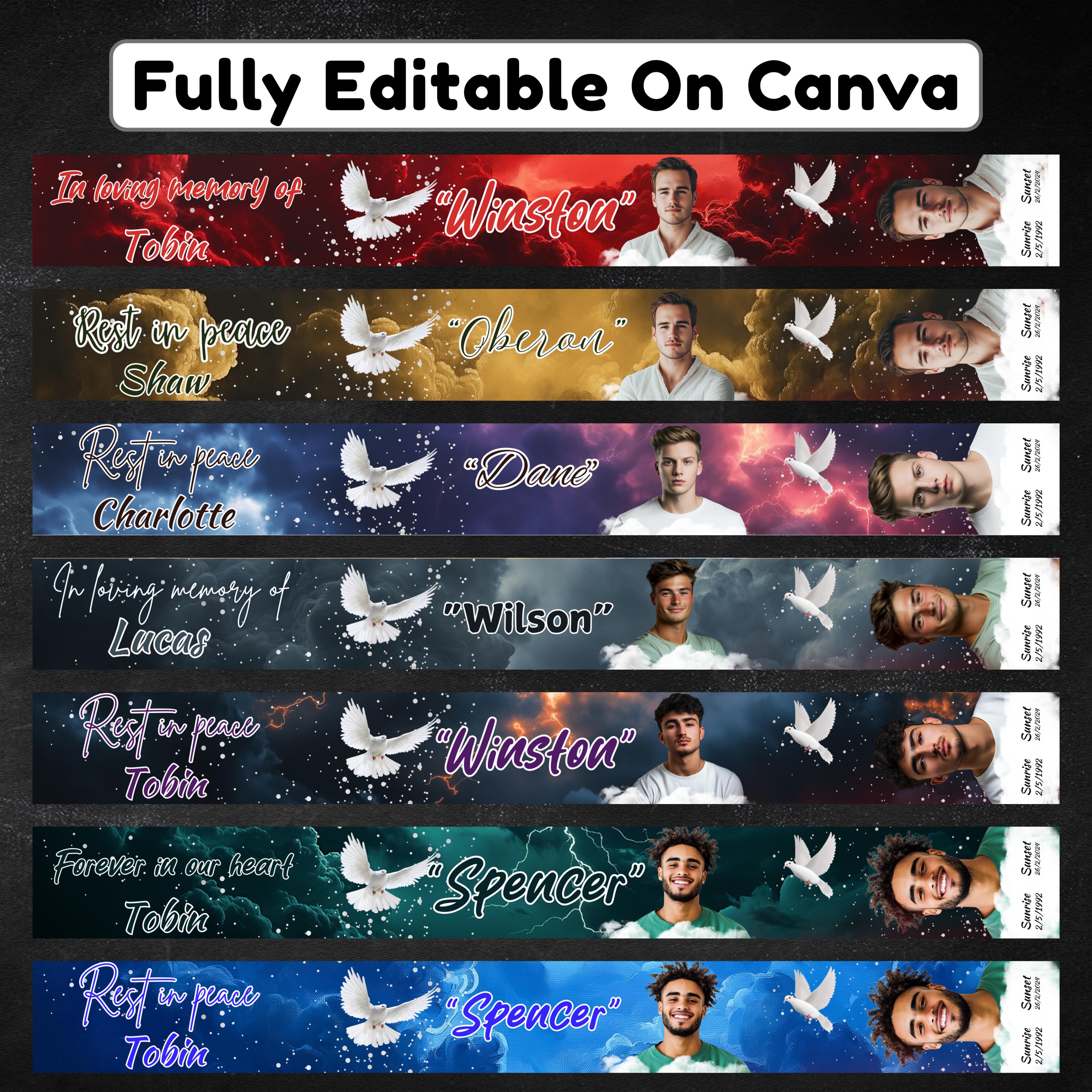 36 In Loving Memory Ribbon Canva Editable Template, Rest in Piece Ribbon Design, Funeral memorial Template, Digital Download - Editable Memorial Canva Template