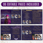 6 Pages Memorial Funeral Program Edtiable Template, In Loving Memory Purple Funeral Canva Template, Obituary Celebration Of Life Program - Editable Memorial Canva Template