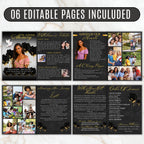 6 Pages Black and Gold Funeral Program Template, Bi-Fold Funeral Program, Obituary Celebration Of Life Program, Digital Download - Editable Memorial Canva Template