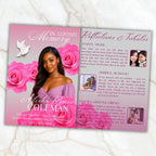6 Pages Pink Rose Funeral Program Template, Bi-Fold Funeral Program, Obituary Celebration Of Life Program, Digital Download - Editable Memorial Canva Template