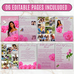6 Pages Pink Rose Funeral Program Template, Bi-Fold Funeral Program, Obituary Celebration Of Life Program, Digital Download - Editable Memorial Canva Template