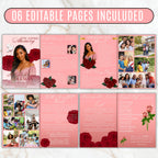6 Pages Red Rose Funeral Program Template, Bi-Fold Funeral Program, Obituary Celebration Of Life Program, Digital Download - Editable Memorial Canva Template