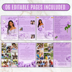 6 Pages Purple Funeral Program Template, Bi-Fold Funeral Program, Obituary Celebration Of Life Program, Digital Download - Editable Memorial Canva Template
