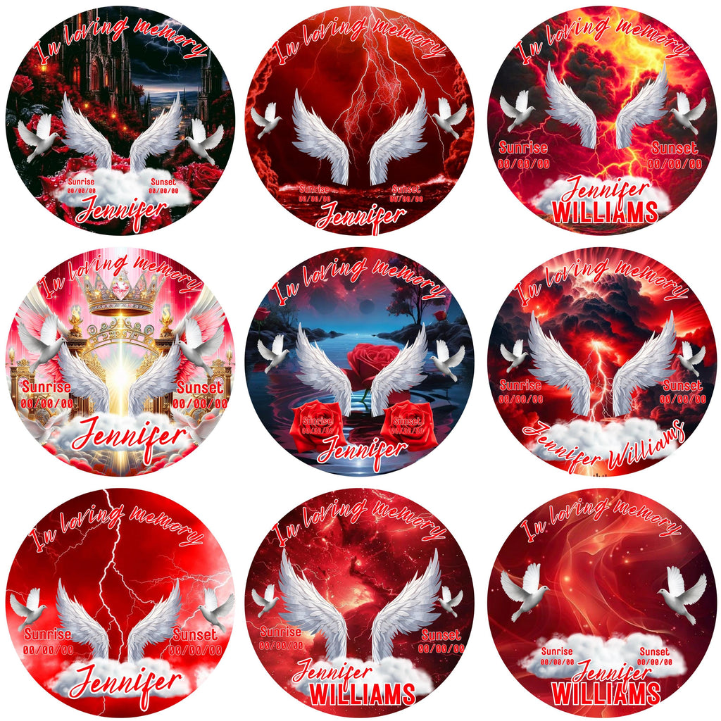 10 In Loving Memory Red Pin Button Canva Editable Templates Bundle, In Loving Memory, Memorial Red Pin Button Template, Funeral Button Favor - Editable Memorial Canva Template