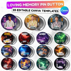 25 In Loving Memory Pin Button Canva Editable Templates, Memorial Pin Button Canva Designs, Funeral Button Favors, Digital Download - Editable Memorial Canva Template