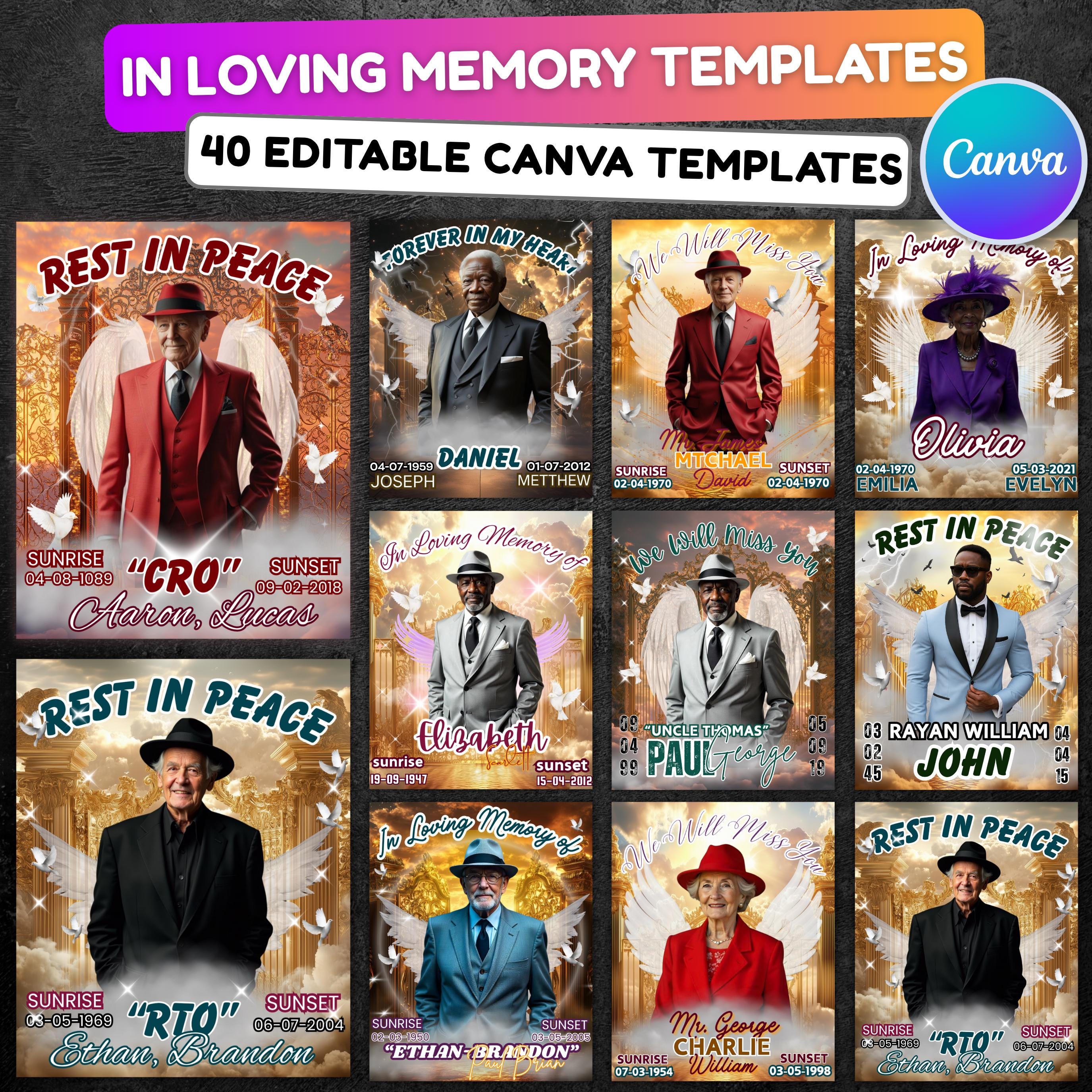 40 In Loving Memory Canva Editable Templates, Memorial Canva Editable Templates, Rest In Peace, Forever In Our Heart Canva Templates - Editable Memorial Canva Template
