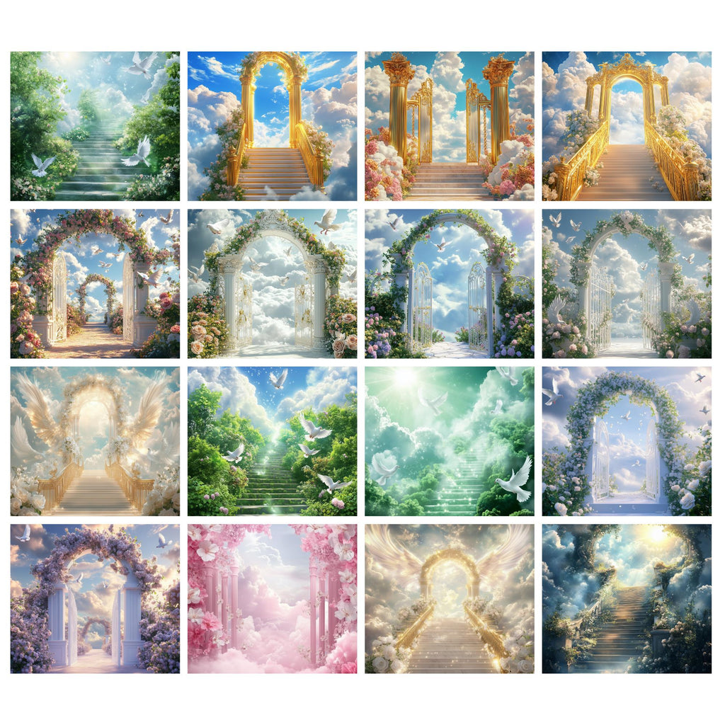 19 Memorial Heaven Backgrounds Png Bundle, Memorial Backgrounds, In Loving Memory Backgrounds, Heaven Stair Steps & Gate, Rest In Peace - Editable Memorial Canva Template