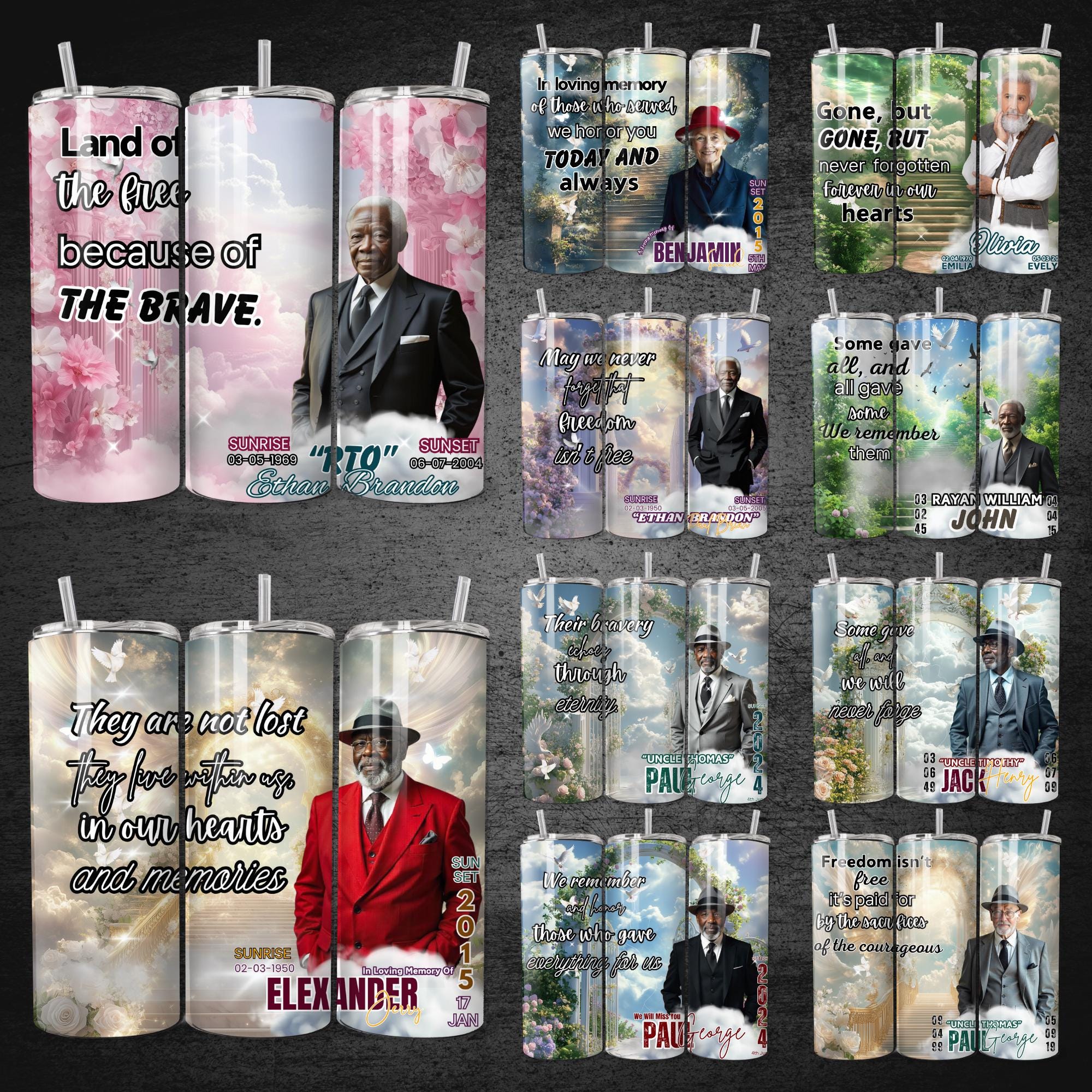 20 In Loving Memory Tumbler Canva Editable Templates, In Loving Memory Template, Memorial Tumbler Canva Template, Funeral Celebration - Editable Memorial Canva Template