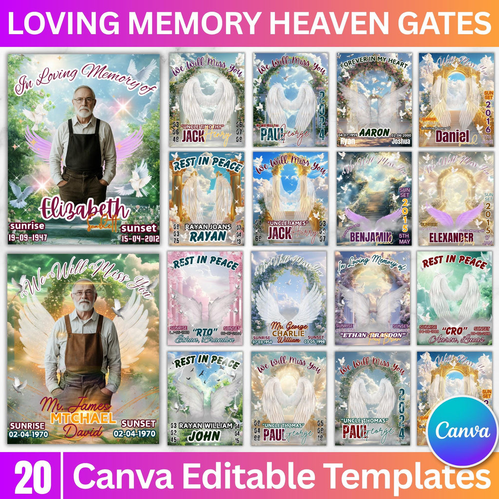 20 In Loving Memory Canva Editable Templates, Memorial Canva Template, Rest In Peace Design, Funeral Celebration of Life, Digital Download - Editable Memorial Canva Template