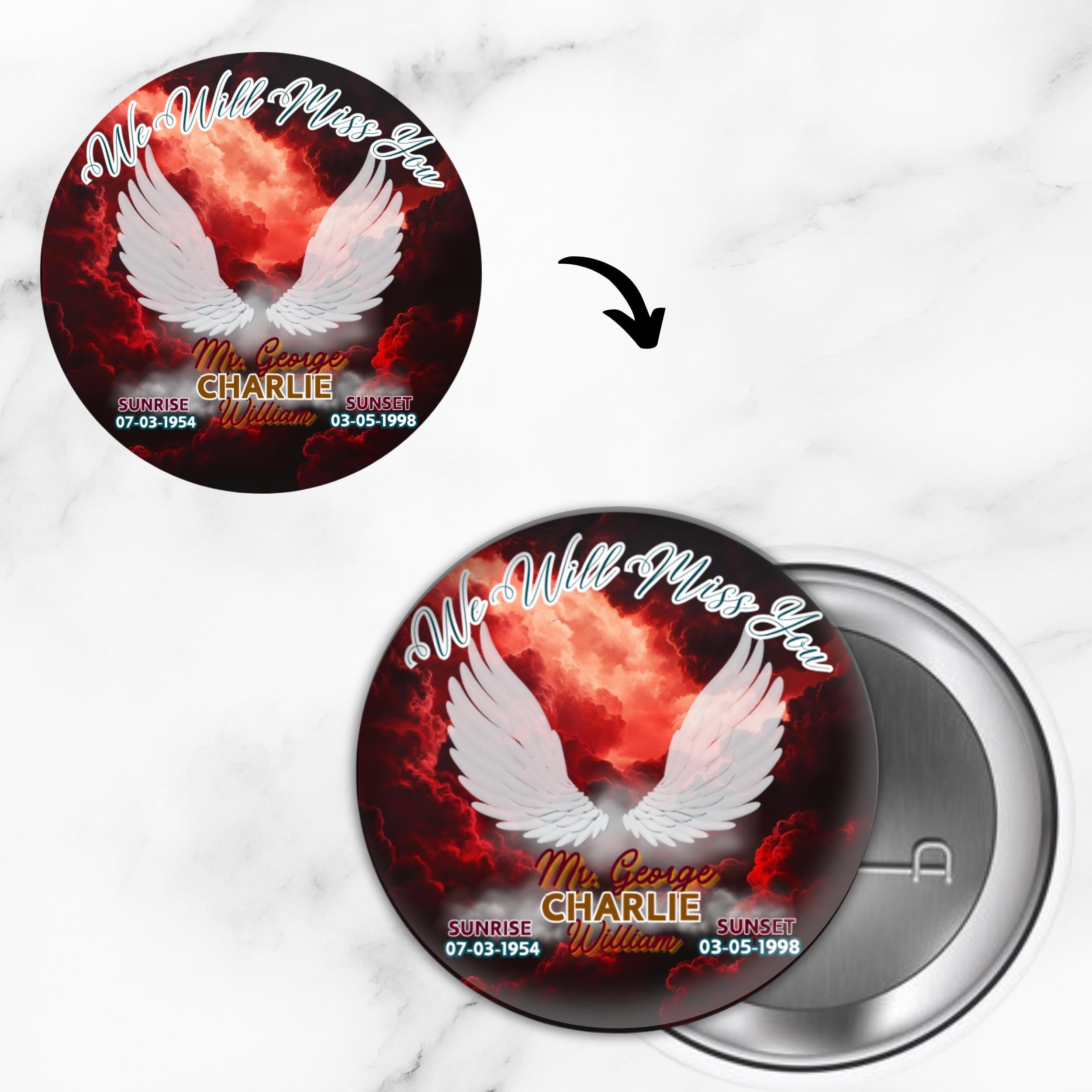 30 Foreever In Our Heart Canva Editable Templates, In Loving Memory Pin Button, Memorial Pin Button Canva Template, Rest in Peace Pin Button - Editable Memorial Canva Template