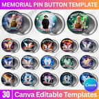 30 Foreever In Our Heart Canva Editable Templates, In Loving Memory Pin Button, Memorial Pin Button Canva Template, Rest in Peace Pin Button - Editable Memorial Canva Template