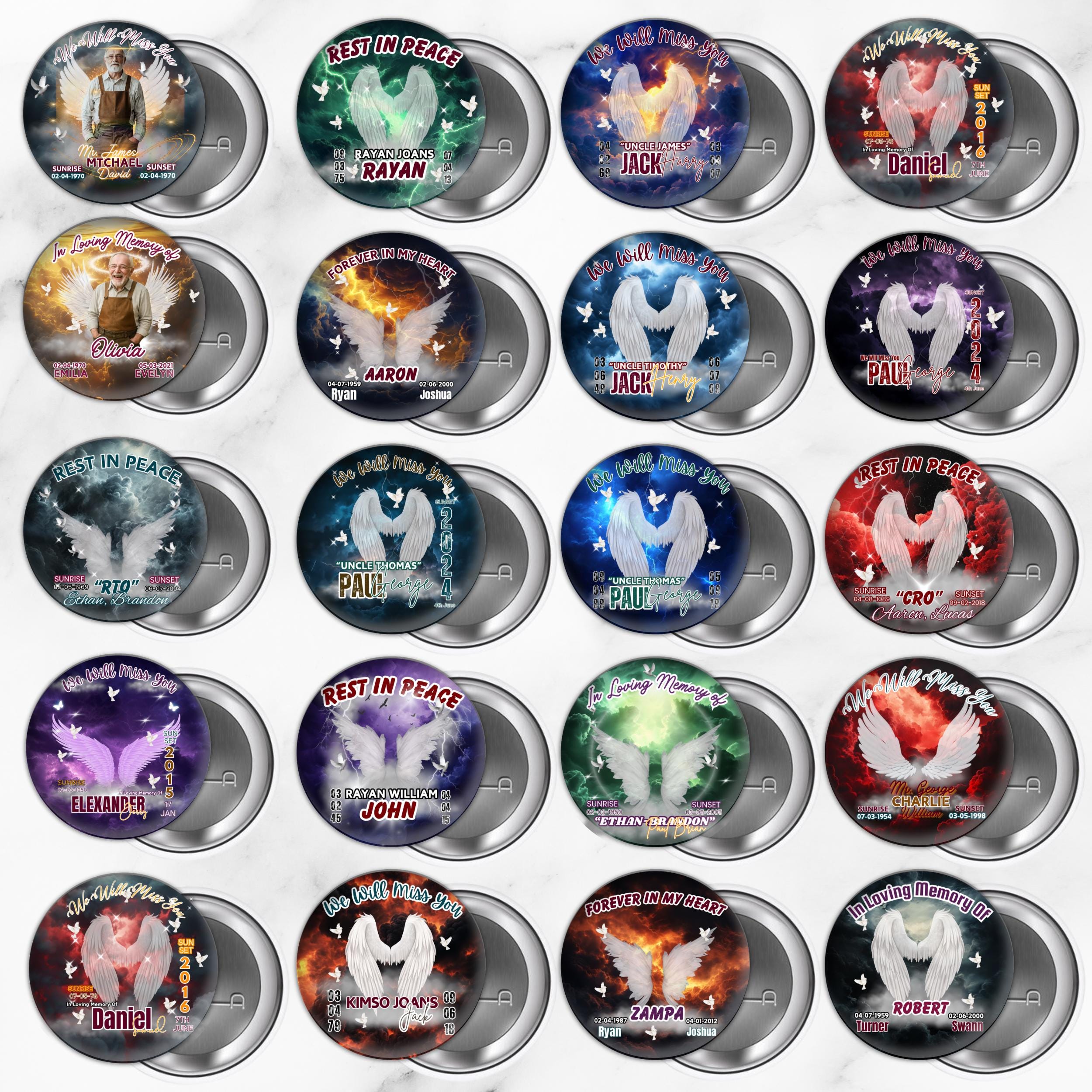 30 Foreever In Our Heart Canva Editable Templates, In Loving Memory Pin Button, Memorial Pin Button Canva Template, Rest in Peace Pin Button - Editable Memorial Canva Template
