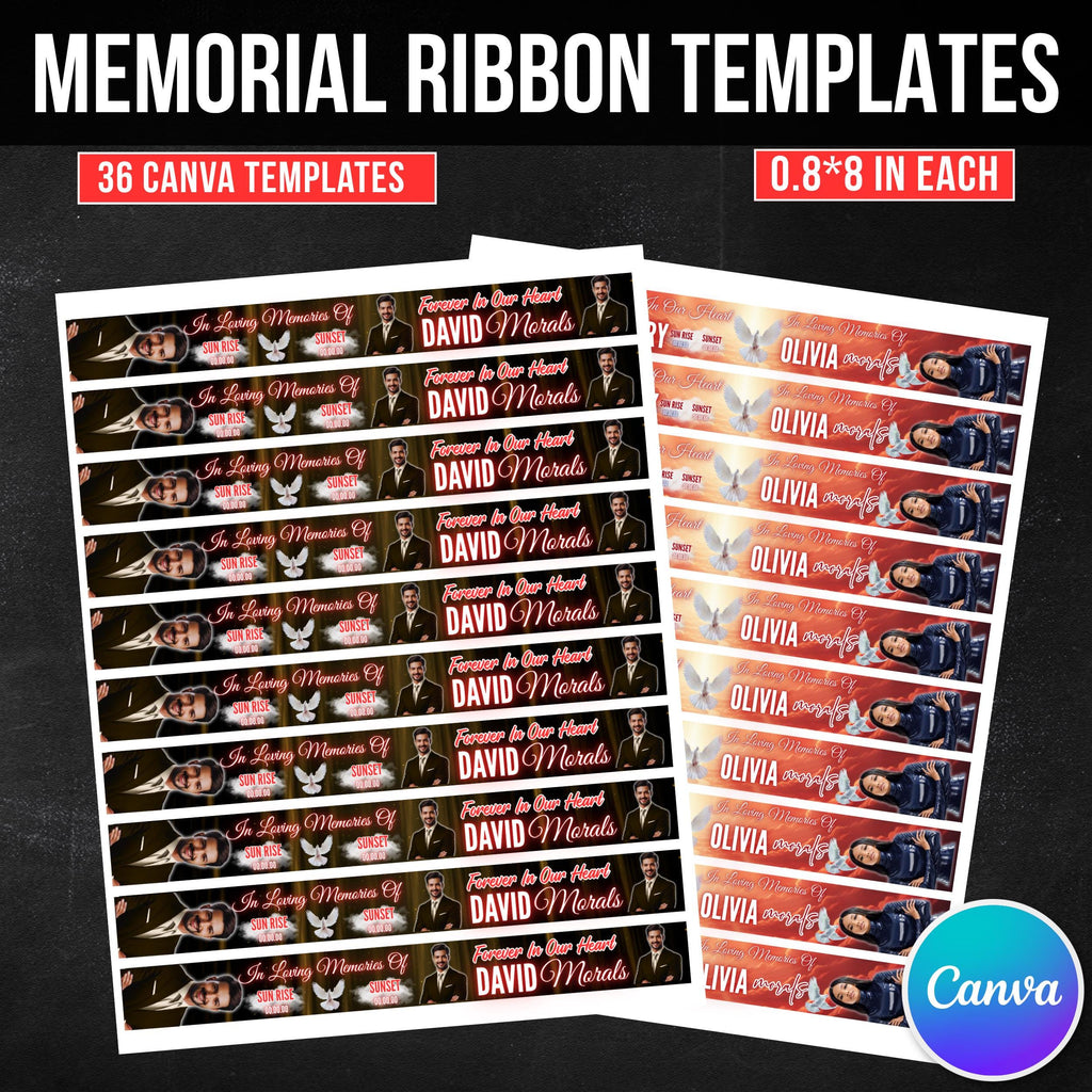12 In Loving Memory Ribbon Canva Editable Template, Memorial Ribbon Templates, Rest in Piece Ribbon Design, Funeral Memorial Template - Editable Memorial Canva Template