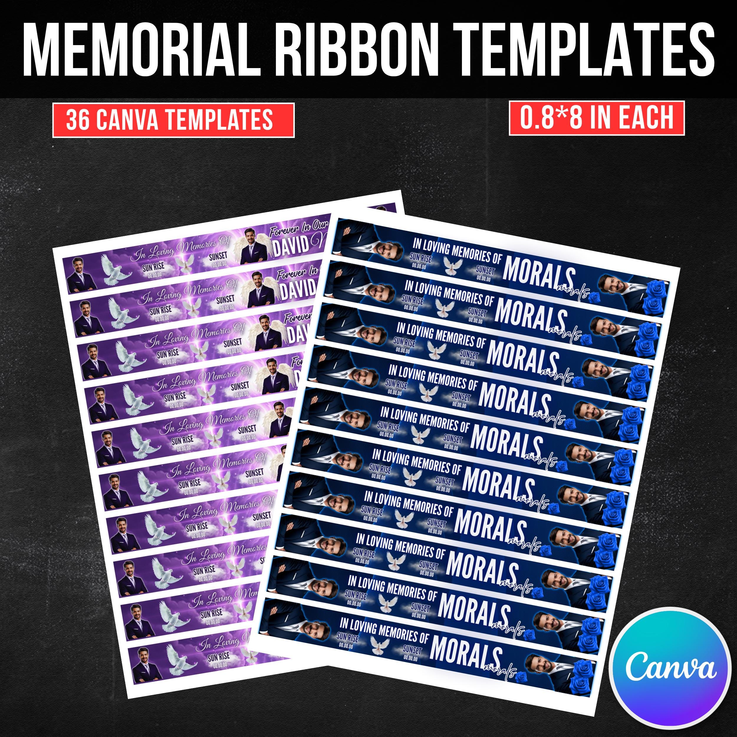 12 In Loving Memory Ribbon Canva Editable Template, Memorial Ribbon Templates, Rest in Piece Ribbon Design, Funeral Memorial Template - Editable Memorial Canva Template