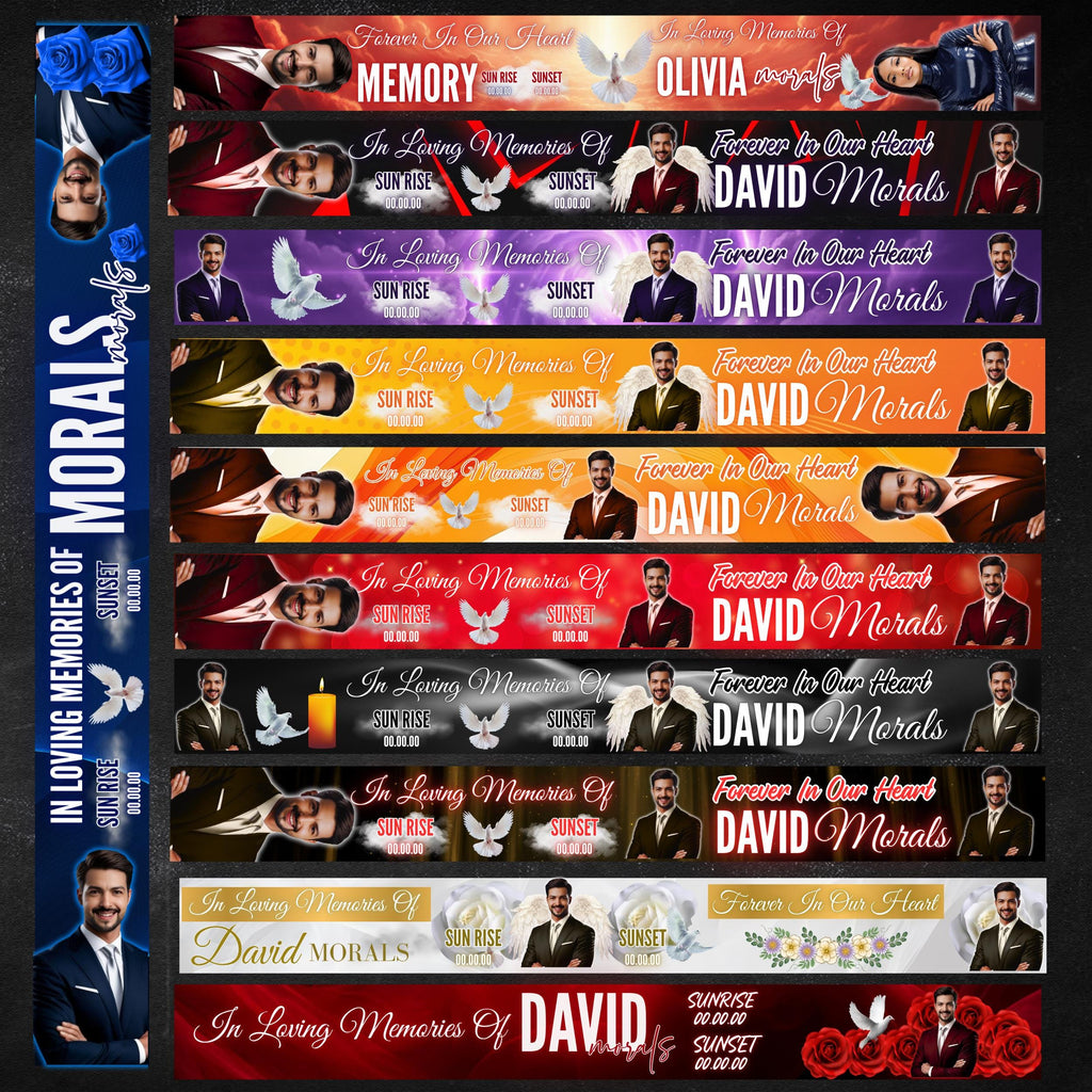 12 In Loving Memory Ribbon Canva Editable Template, Memorial Ribbon Templates, Rest in Piece Ribbon Design, Funeral Memorial Template - Editable Memorial Canva Template