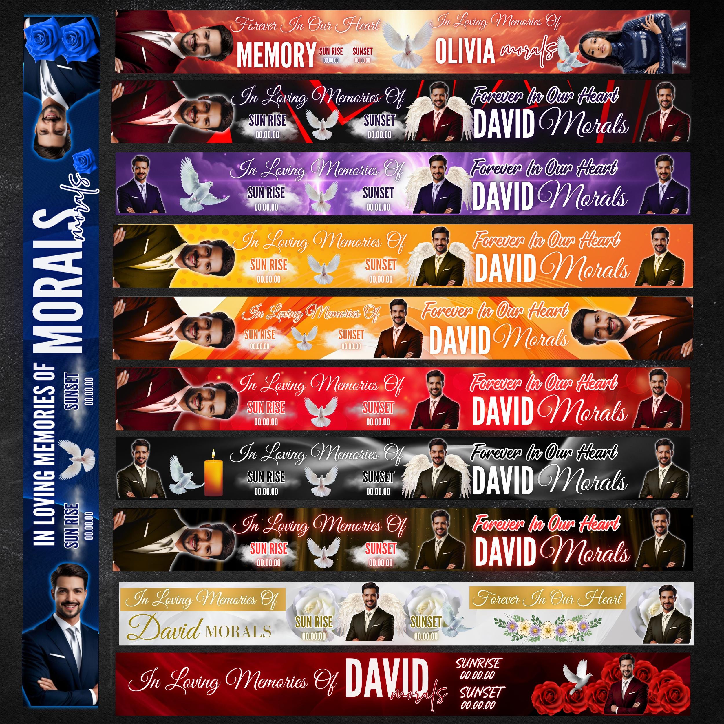 12 In Loving Memory Ribbon Canva Editable Template, Memorial Ribbon Templates, Rest in Piece Ribbon Design, Funeral Memorial Template - Editable Memorial Canva Template