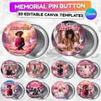 23 In Loving Memory Pink Pin Button Canva Editable Templates, In Loving Memory Templates, Memorial Canva Template, Funeral & Celebration - Editable Memorial Canva Template