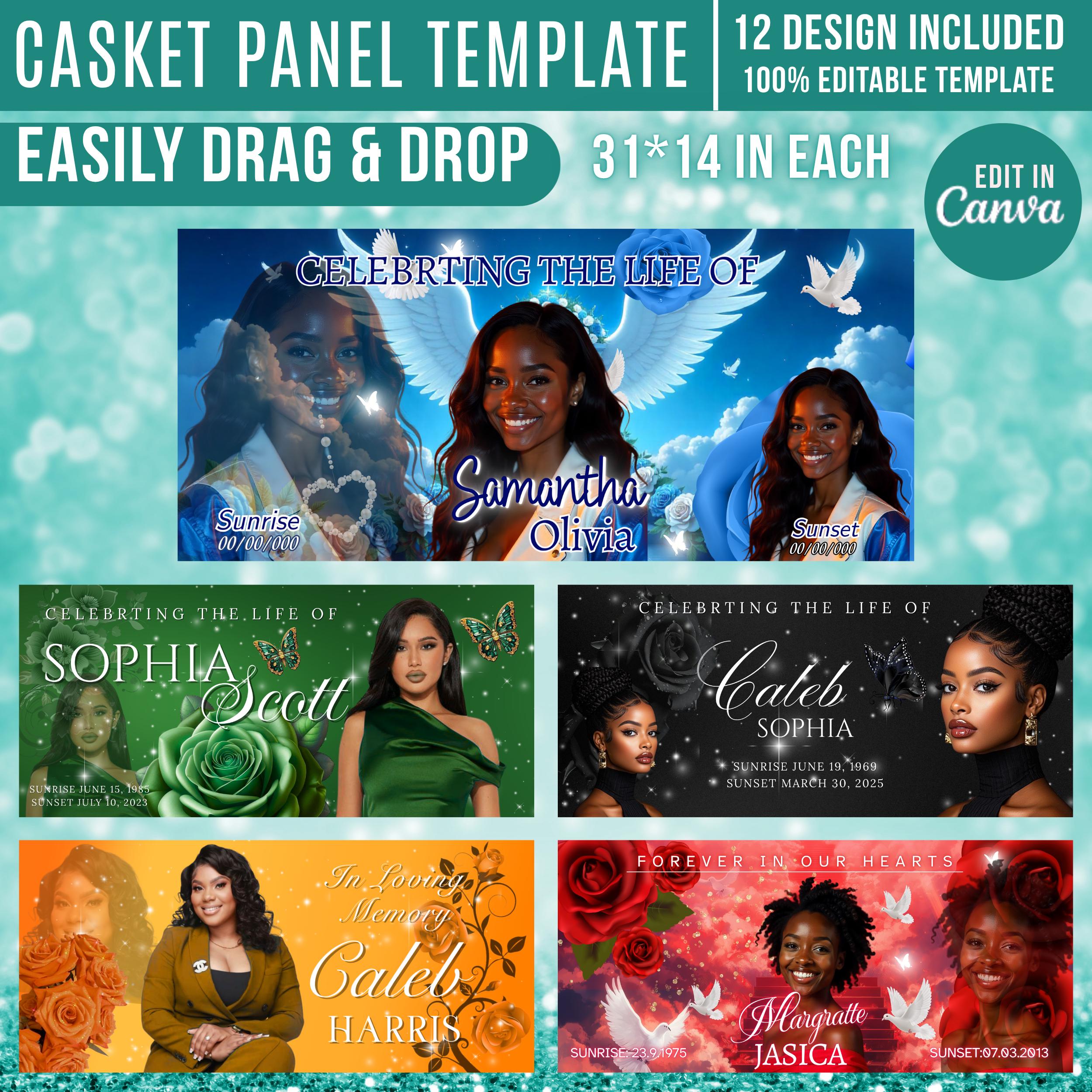 12 In Loving Memory Casket Panel Editable Templates, Personalized Casket Panel, Memorial Canva Template, Memorial Tribute, Funeral Keepsake - Editable Memorial Canva Template