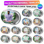20 In Loving Memory Pin Button Canva Editable Templates, Memorial Pin Button Canva Designs, Rest in Peace Pin Button, Digital Download - Editable Memorial Canva Template