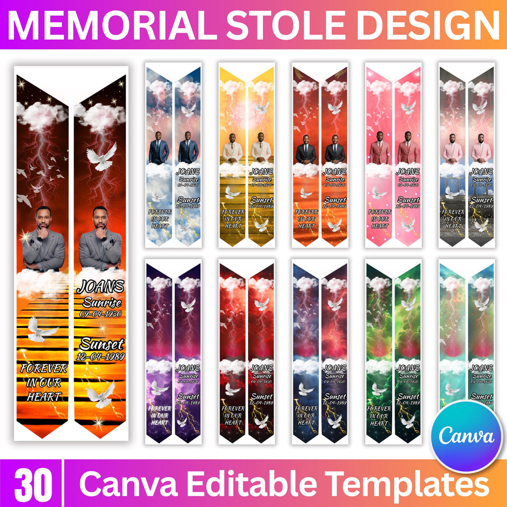 30 Memorial Stole Canva Editable Templates, In Loving Memory Templates, Memorial Canva Template, Funeral & Celebration, Digital Download - Editable Memorial Canva Template