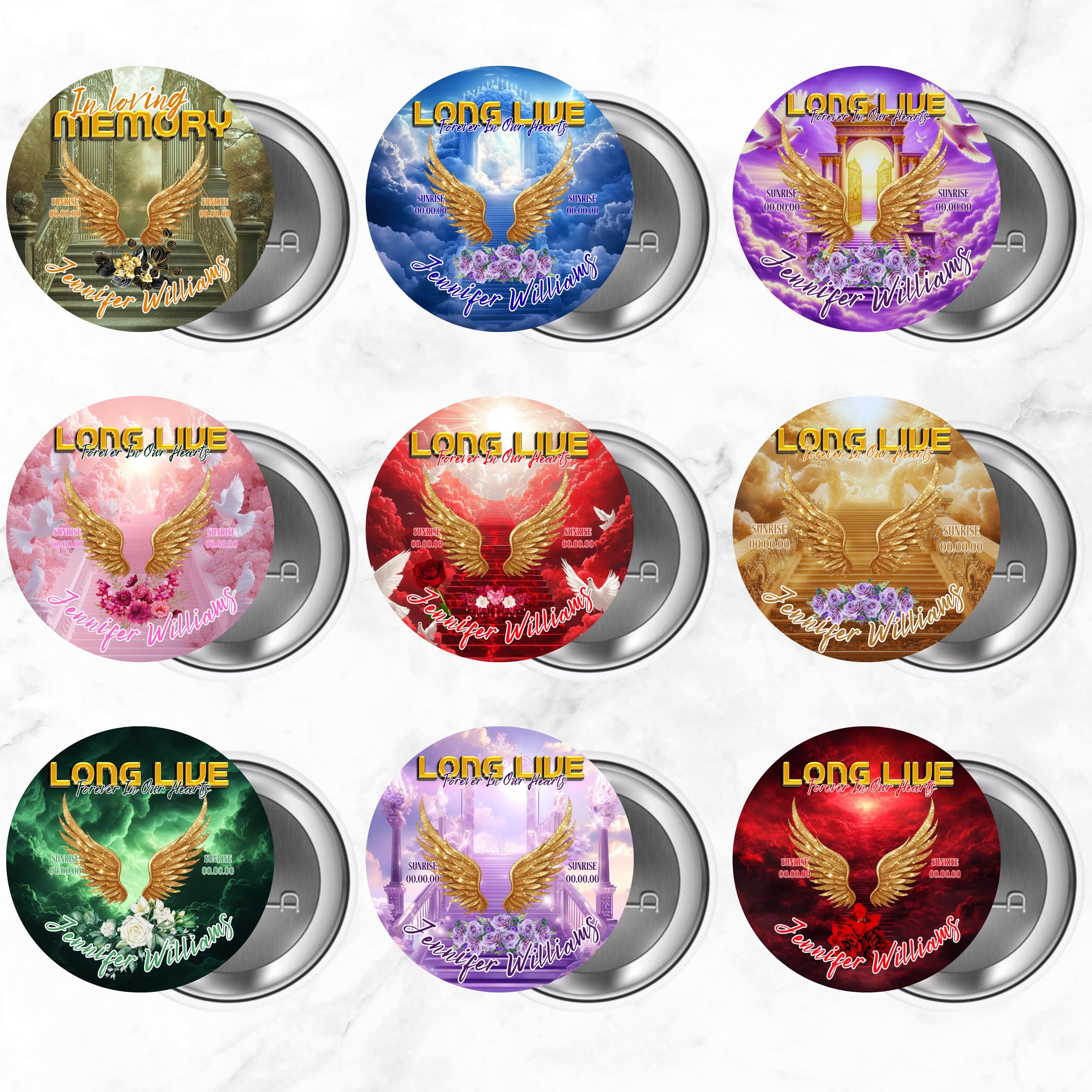 11 Long Live Pin Button Canva Editable Templates, Long Live Pin Button Canva Designs, Funeral T-Shirt Template, Digital Download - Editable Memorial Canva Template