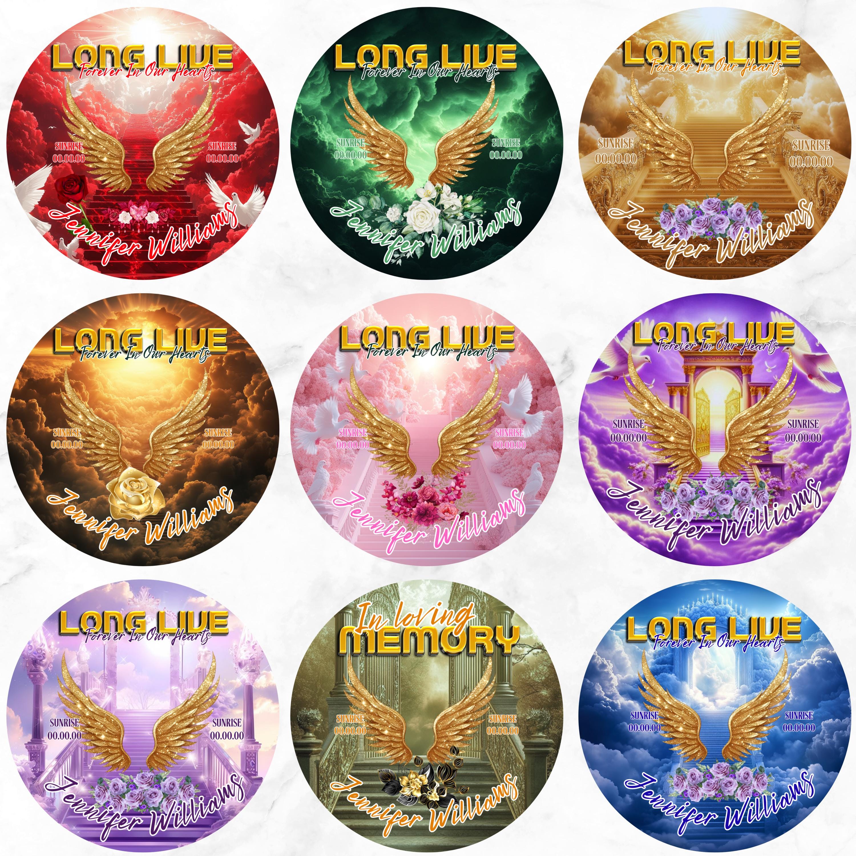 11 Long Live Pin Button Canva Editable Templates, Long Live Pin Button Canva Designs, Funeral T-Shirt Template, Digital Download - Editable Memorial Canva Template