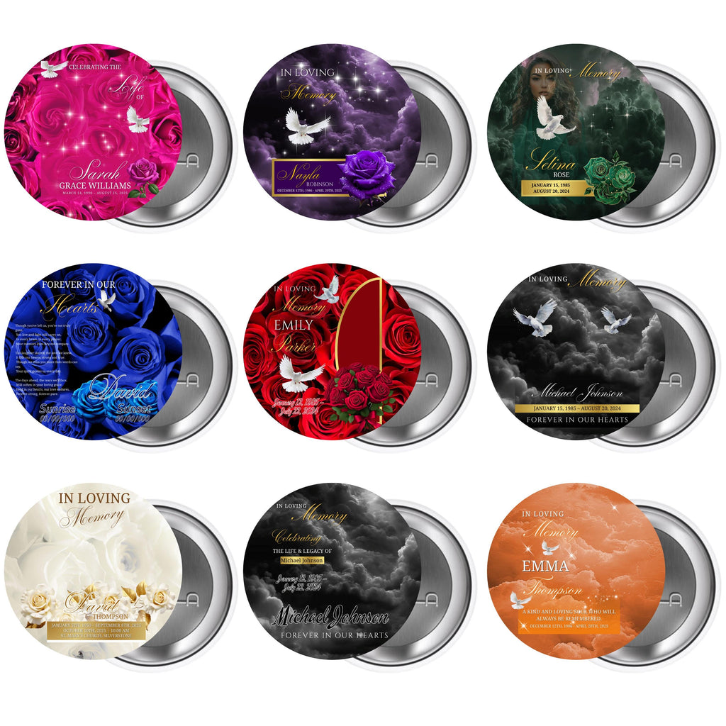 10 Long Live Pin Button Canva Editable Templates, Long Live Pin Button Canva Designs, Funeral Pin Button Template, Digital Download - Editable Memorial Canva Template