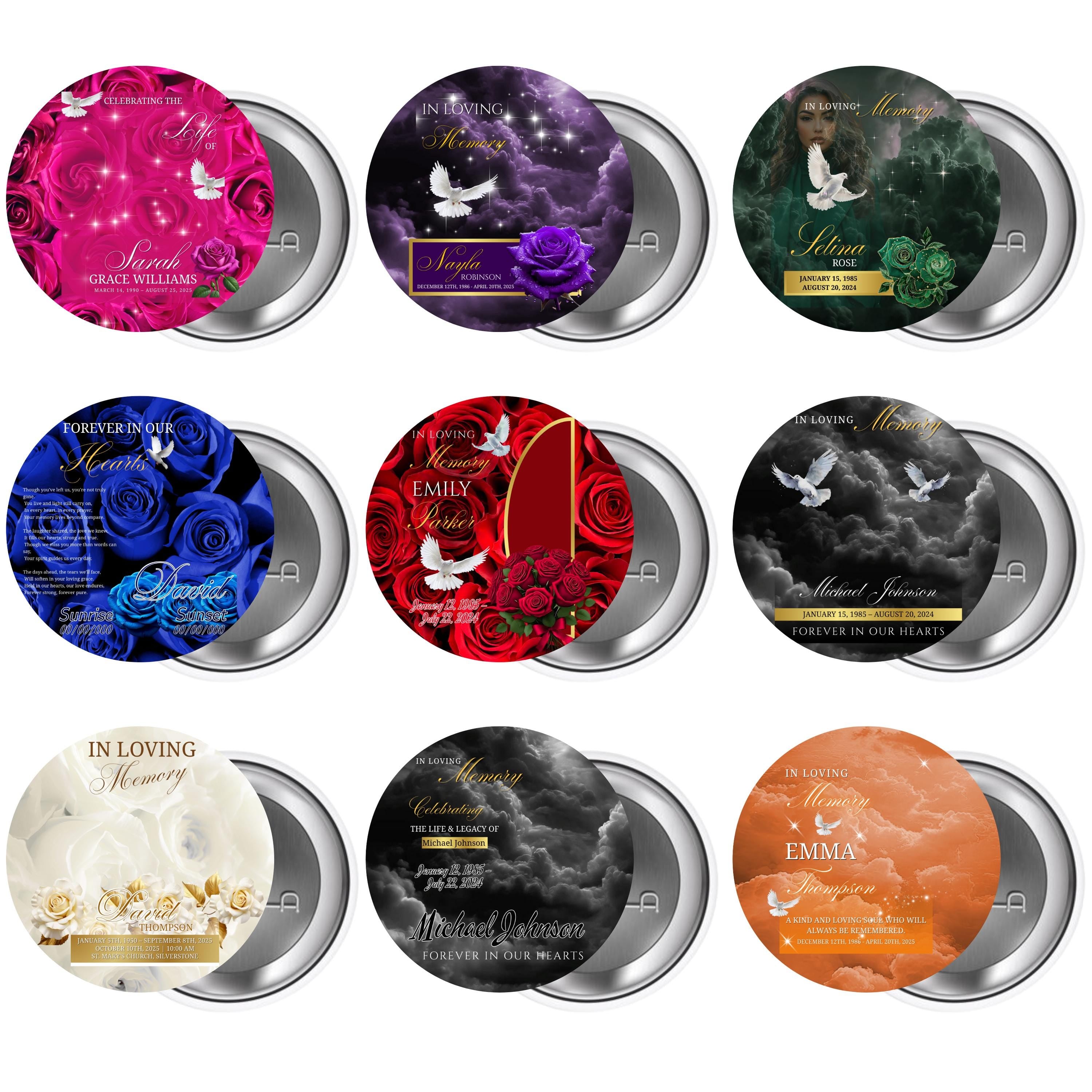 10 Long Live Pin Button Canva Editable Templates, Long Live Pin Button Canva Designs, Funeral Pin Button Template, Digital Download - Editable Memorial Canva Template