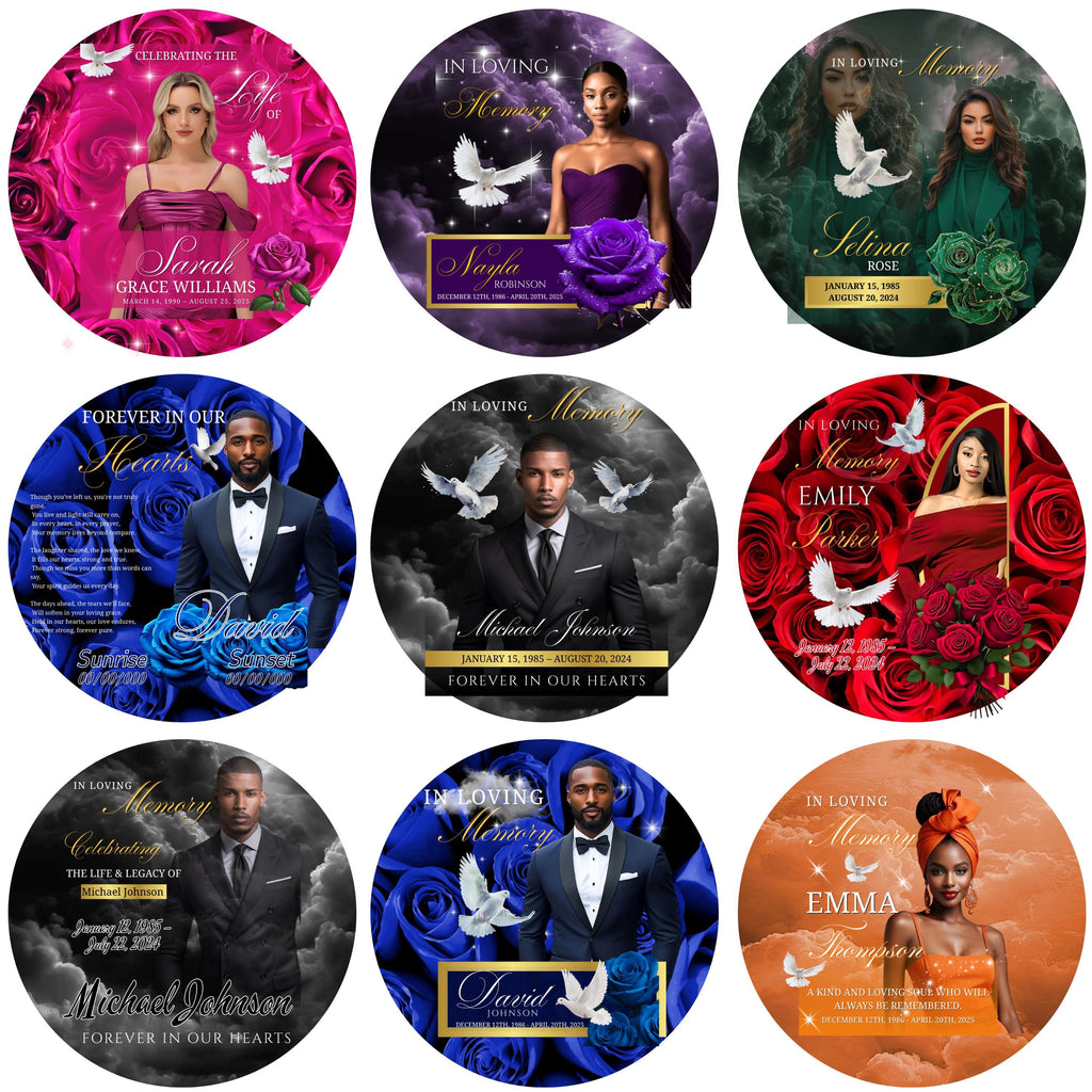 10 Long Live Pin Button Canva Editable Templates, Long Live Pin Button Canva Designs, Funeral Pin Button Template, Digital Download - Editable Memorial Canva Template