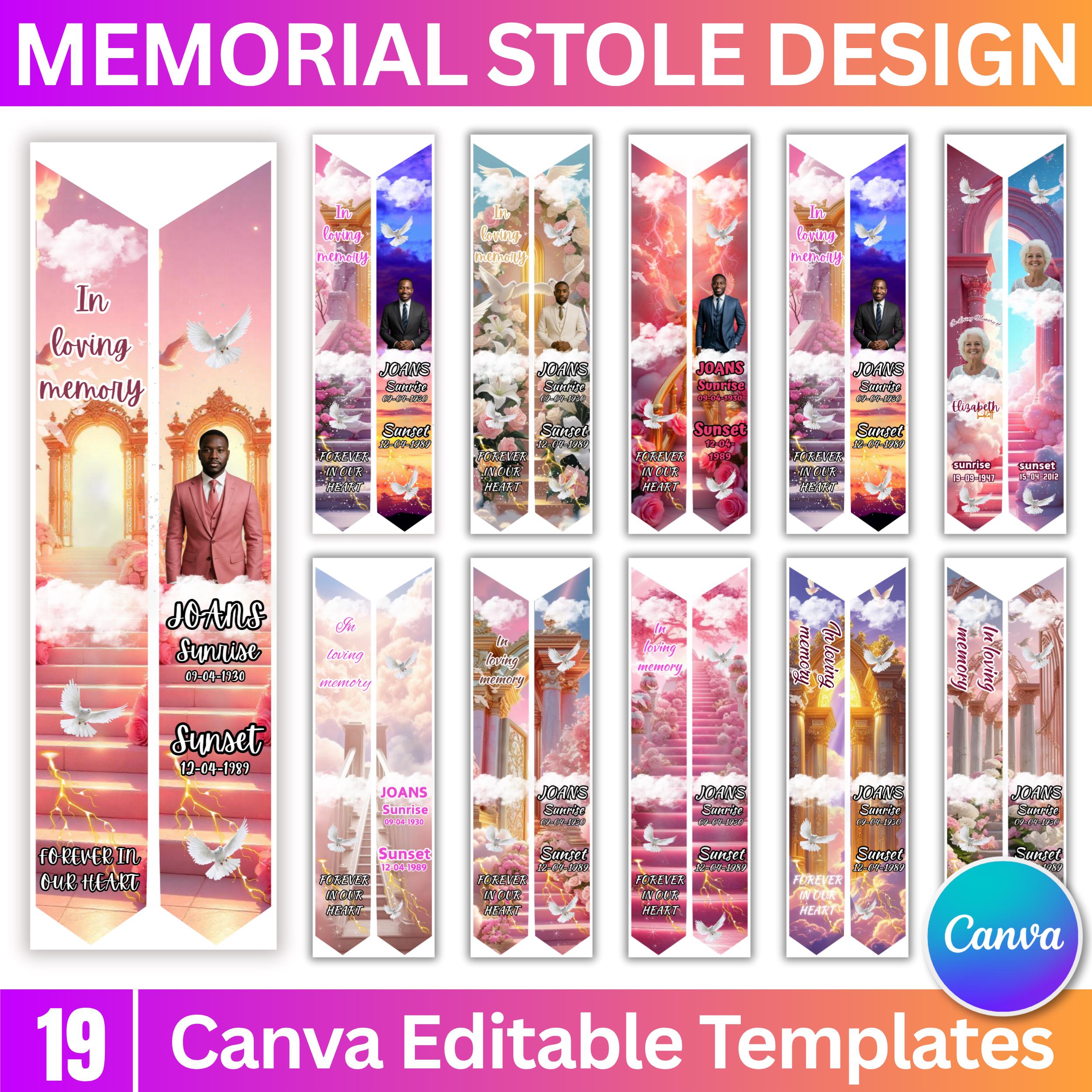 19 Memorial Stole Canva Editable Templates, In Loving Memory Templates, Memorial Canva Template, Funeral & Celebration, Digital Download - Editable Memorial Canva Template