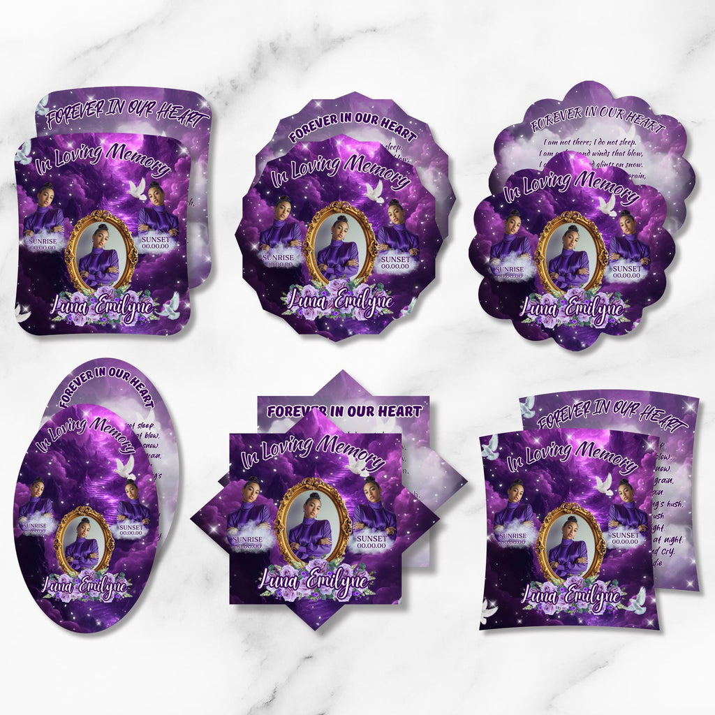 06 Purple Memorial Paddle Fan Editable Template, In Loving Memory Fan, Celebration of Life Paddle Fan, In Loving Memory Handheld Tribute - Editable Memorial Canva Template
