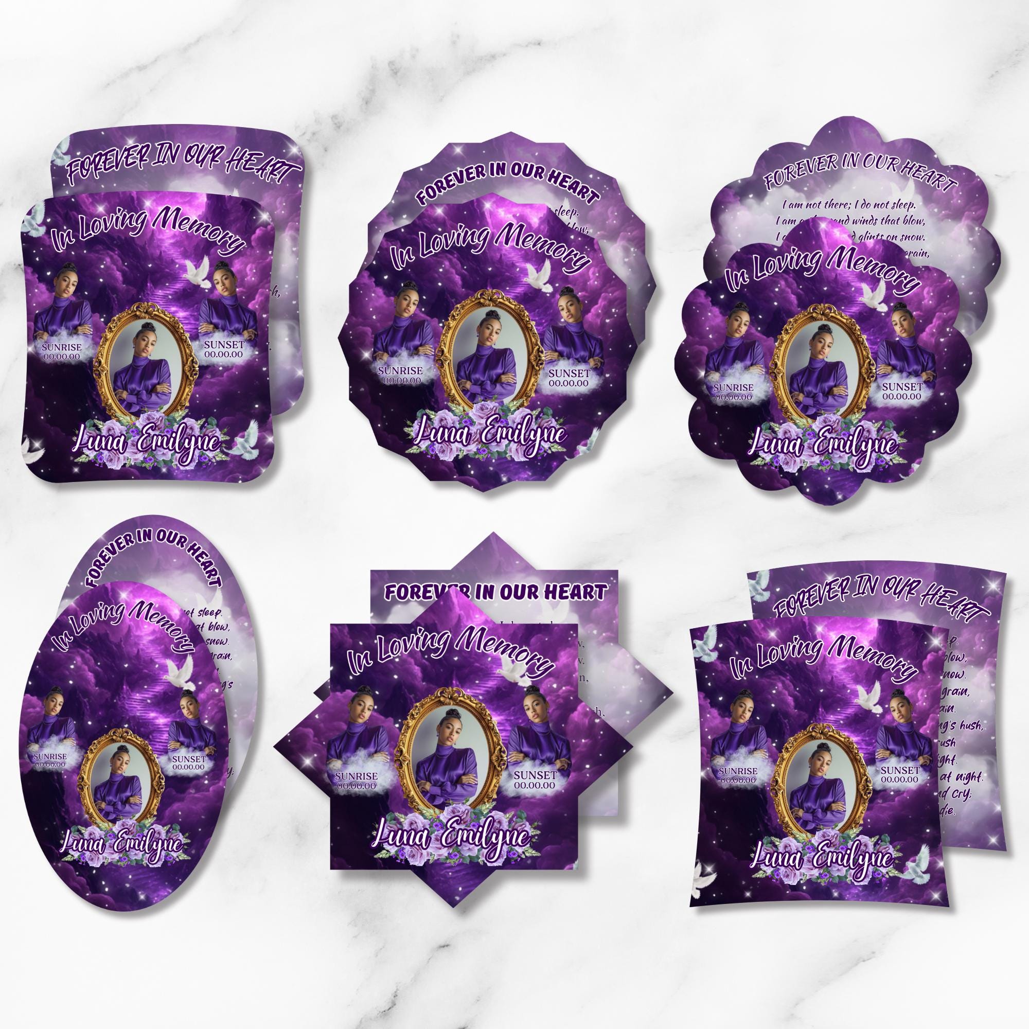 06 Purple Memorial Paddle Fan Editable Template, In Loving Memory Fan, Celebration of Life Paddle Fan, In Loving Memory Handheld Tribute - Editable Memorial Canva Template