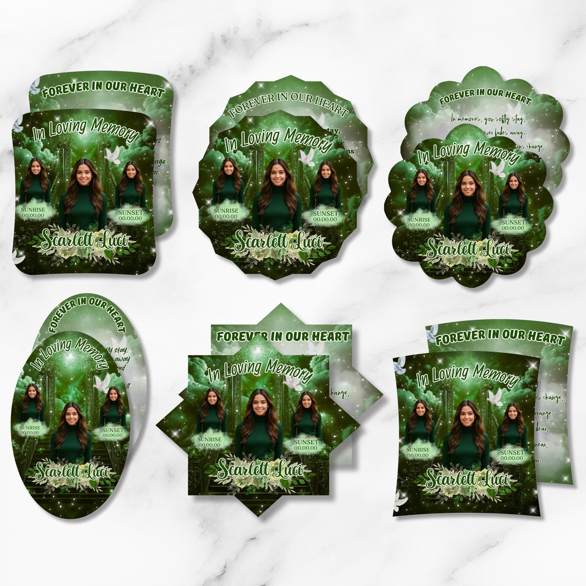 06 Green Memorial Paddle Fan Editable Template, In Loving Memory Fan, Celebration of Life Paddle Fan, In Loving Memory Handheld Tribute - Editable Memorial Canva Template