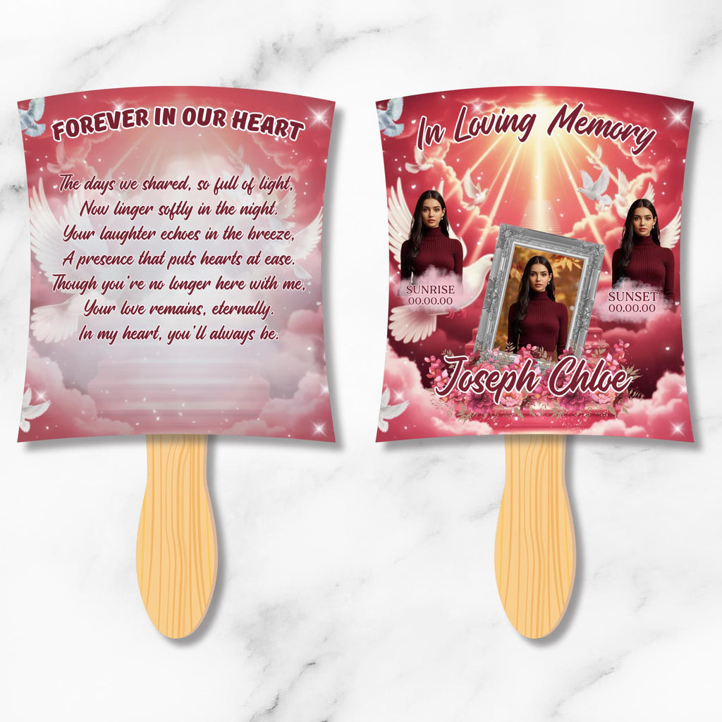 06 Pink Memorial Paddle Fan Editable Template, In Loving Memory Fan, Celebration of Life Paddle Fan, In Loving Memory Handheld Tribute - Editable Memorial Canva Template