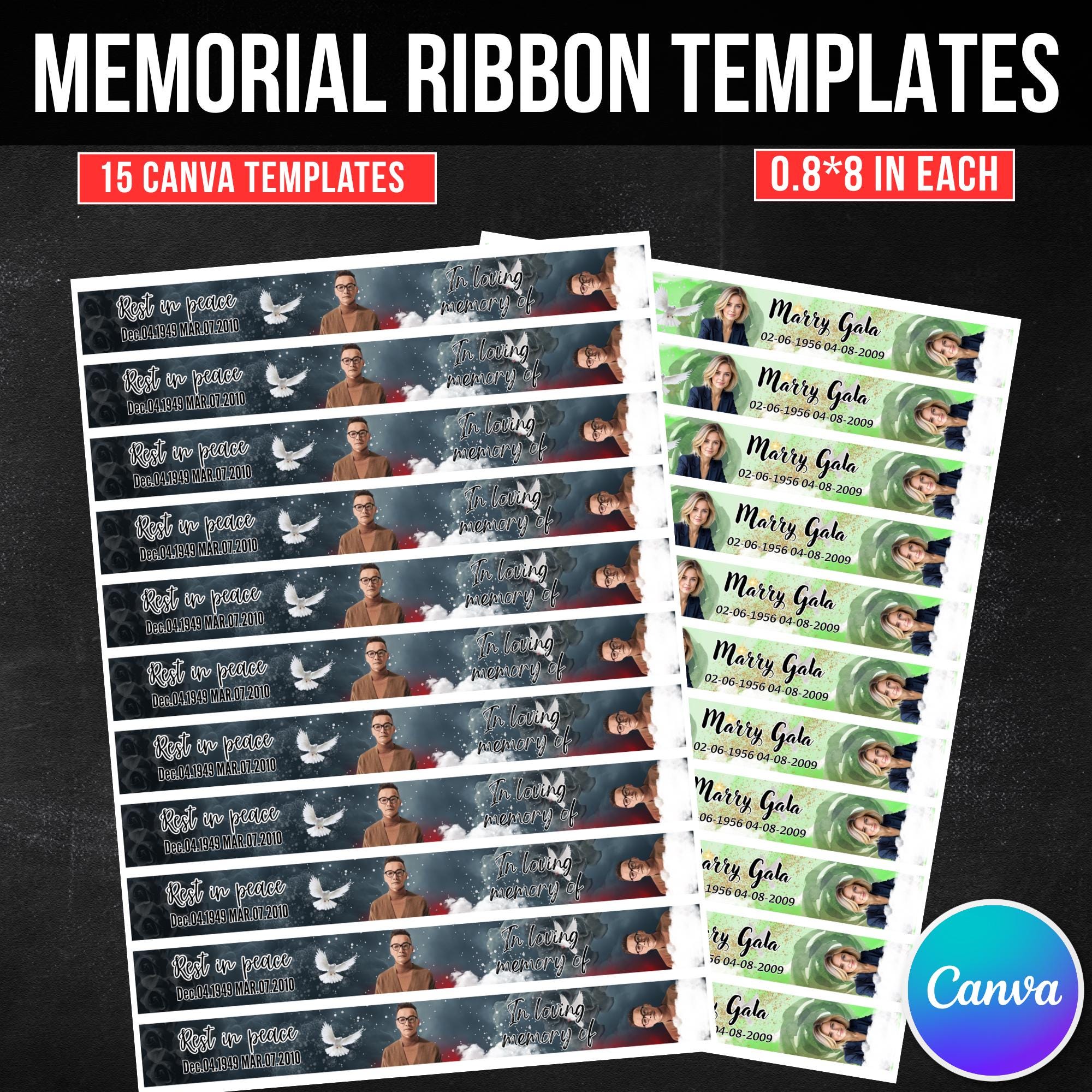 15 In Loving Memory Ribbon Canva Editable Template, Rest in Piece Ribbon Design, Funeral memorial Template, Memorial Ribbon Template - Editable Memorial Canva Template