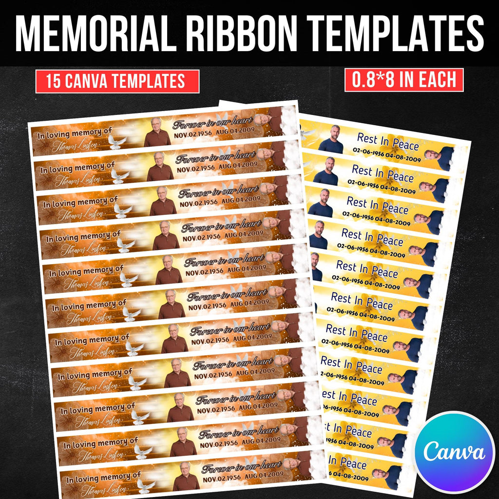 15 In Loving Memory Ribbon Canva Editable Template, Rest in Piece Ribbon Design, Funeral memorial Template, Memorial Ribbon Template - Editable Memorial Canva Template