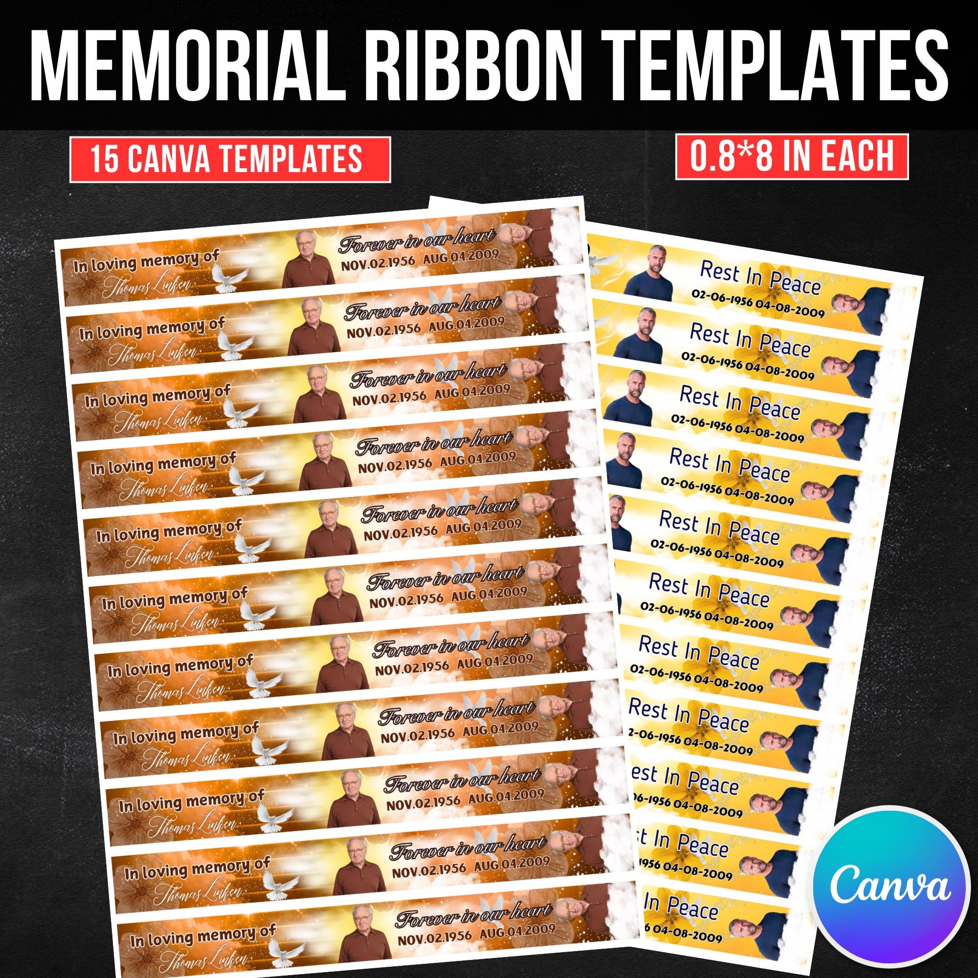 15 In Loving Memory Ribbon Canva Editable Template, Rest in Piece Ribbon Design, Funeral memorial Template, Memorial Ribbon Template - Editable Memorial Canva Template