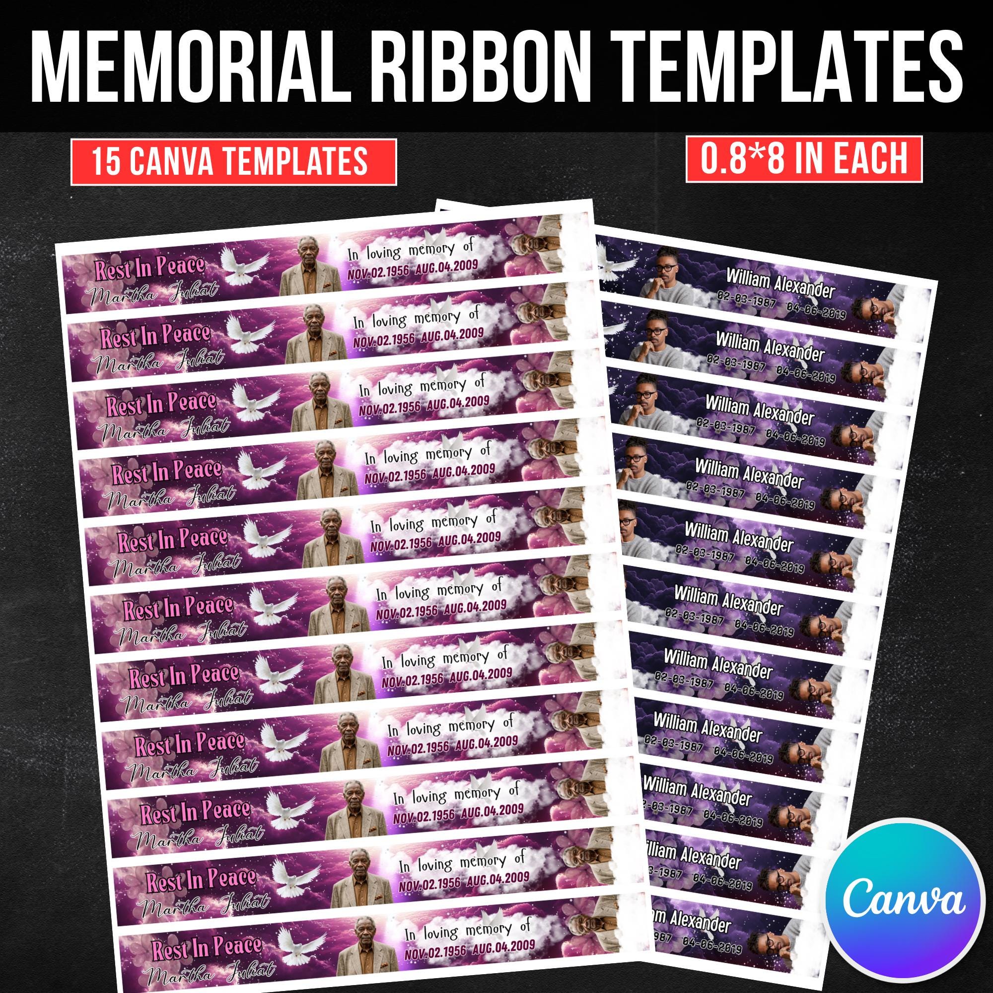 15 In Loving Memory Ribbon Canva Editable Template, Rest in Piece Ribbon Design, Funeral memorial Template, Memorial Ribbon Template - Editable Memorial Canva Template
