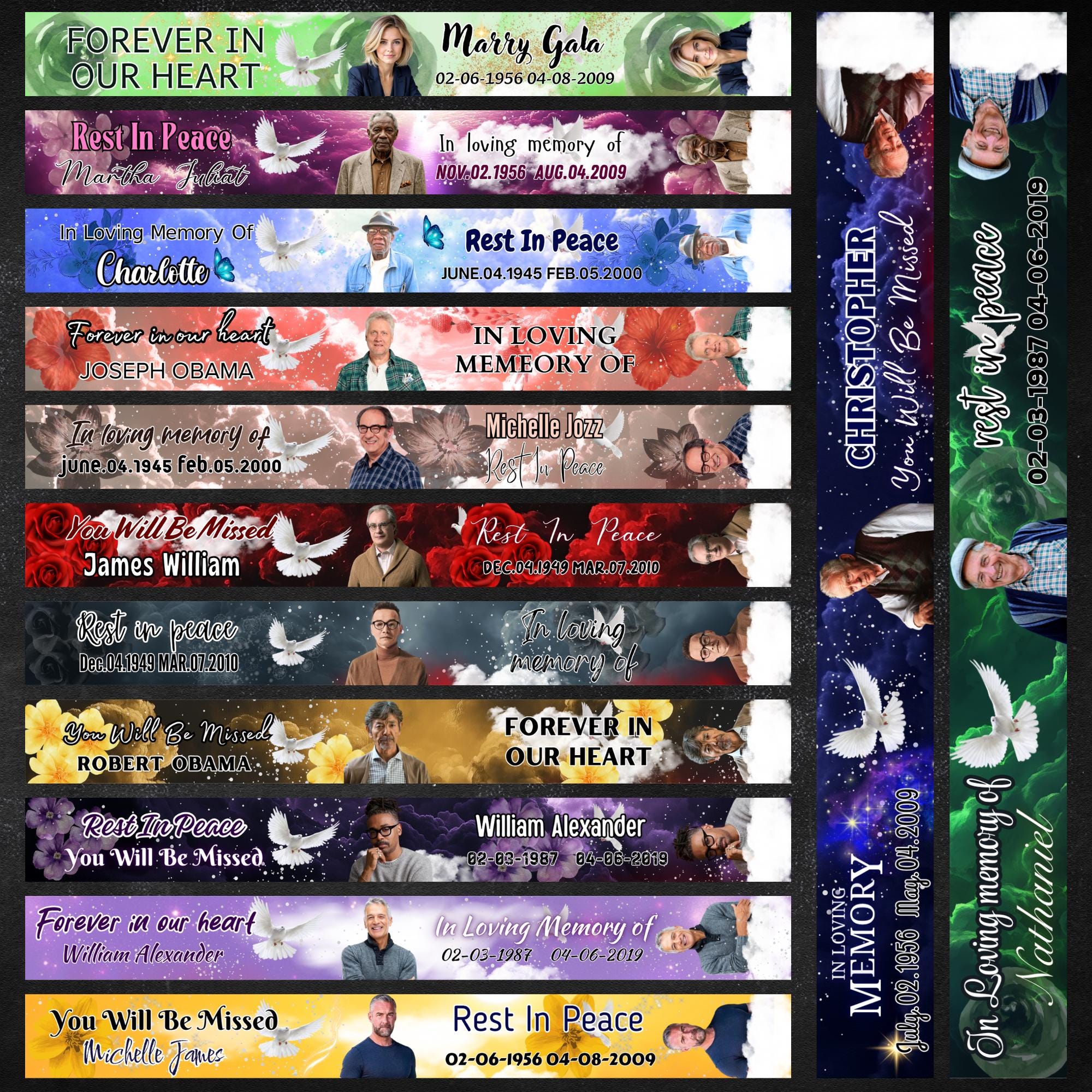 15 In Loving Memory Ribbon Canva Editable Template, Rest in Piece Ribbon Design, Funeral memorial Template, Memorial Ribbon Template - Editable Memorial Canva Template
