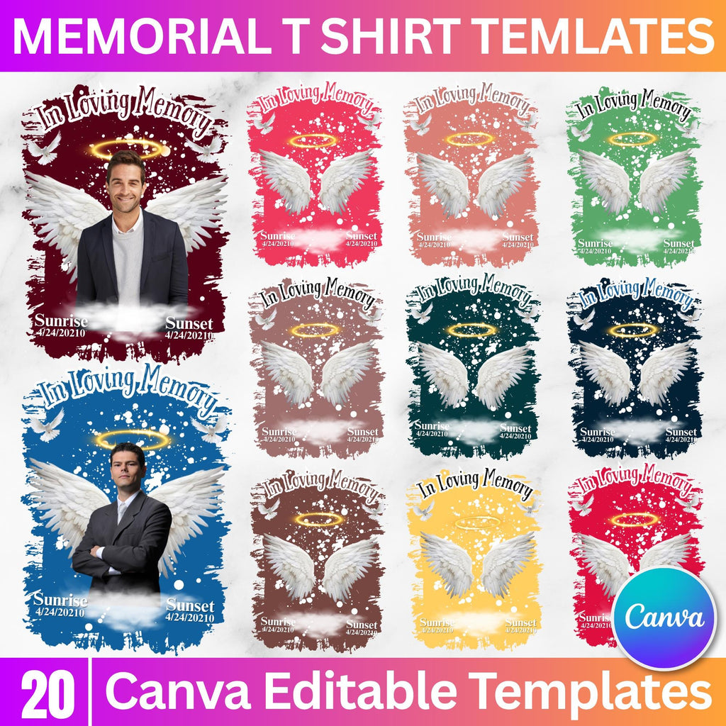 20 In Loving Memory T Shirt Canva Editable Templates, In Loving Memory Templates, Memorial Canva Template, Funeral & Celebration of Life - Editable Memorial Canva Template